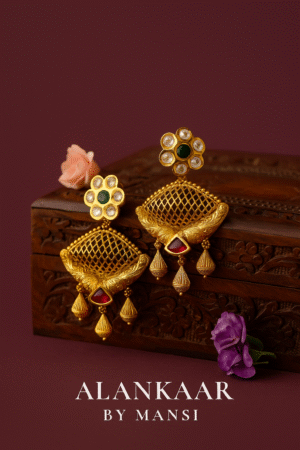 Antique Earrings with Detailed work-Green