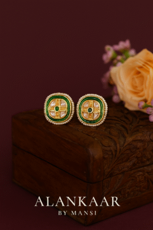 Kundan Studs with Moti work Details-Green