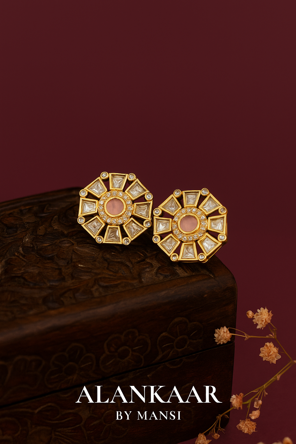 Moissanite Studs with Pink Stone in Centre
