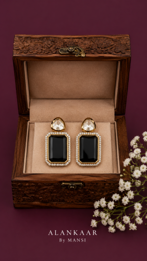 Moissanite Earrings with Blue Doublet Stone in Centre
