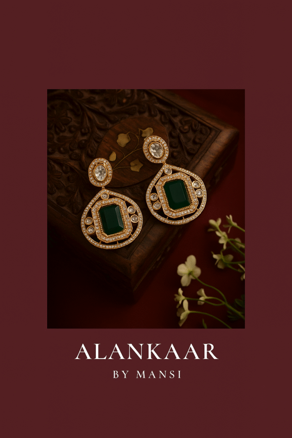Moissanite Earrings with  Doublet Stone in Centre-Green