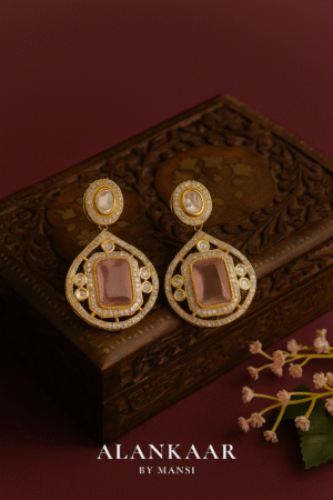 Moissanite Earrings with Doublet Stone in Centre-Baby Pink