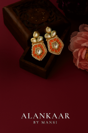 Red Kundan Earrings with Moti Details