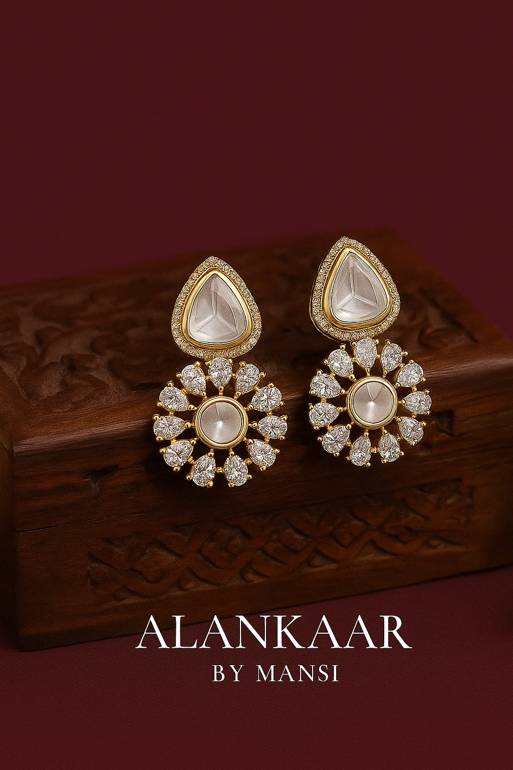Tyani Kundan Earrings-White