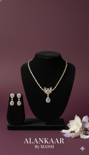 Polki Necklace (Baby Pink) Medium Length