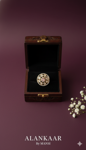 Polki Ring with Baby Pink stone in centre