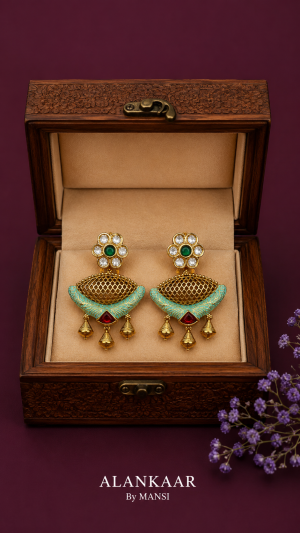 Antique Earrings with Detail work-Mint,Golden