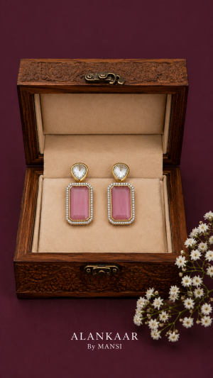Moissanite Earrings with Pink Doublet Stone in Centre
